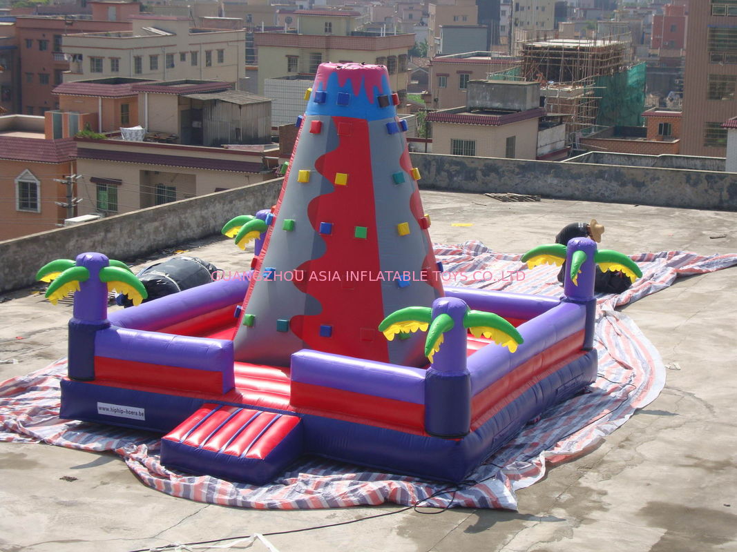 Bright Coloured Rock Climbing Wall And Safe Pool In Inflatable Amusement Park