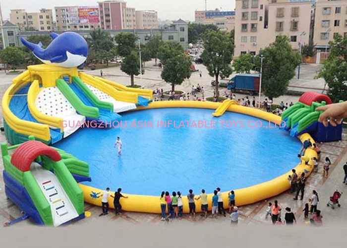 Silk Printing PVC Inflatable Water Parks For Inground Pools Double Stitching