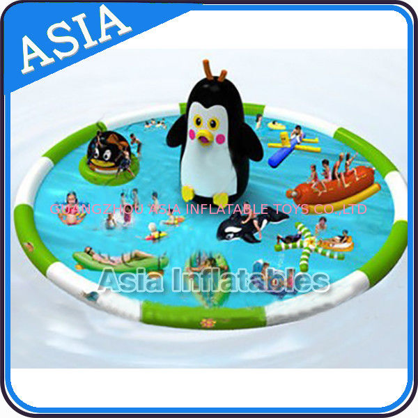 Penguin Shape Inflatable Water Park , Inflatable Water Park Slides Combo