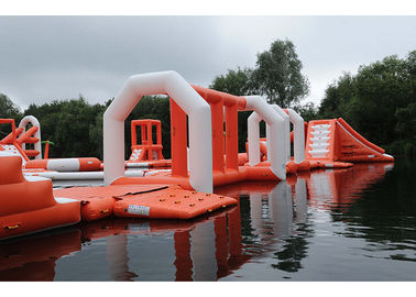 White And Red Inflatable Floating Water Obstacle / Outdoor Water Sports Park