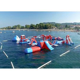 Red and Blue Inflatable Aqua Park , 0.9mm PVC Tarpaulin Inflatable Sports Park