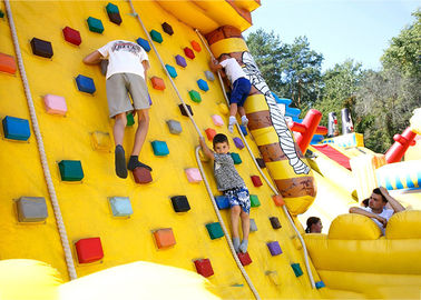 Inflatable Amusement  Park With Golden Rock Climbing Wall , Printed Partern