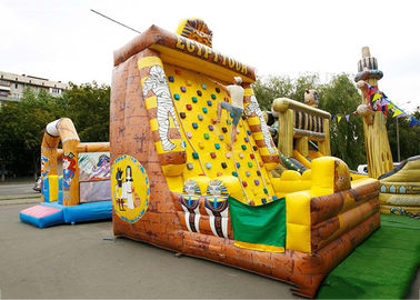 Inflatable Amusement  Park With Golden Rock Climbing Wall , Printed Partern