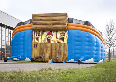 Giant Inflatable Pirate Cove Ship With Two Lanes Slide For Children Entertainment