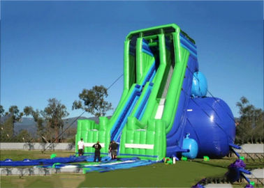 Green And Blue  Dry and Wet Slides , Inflatable Drop Kick Slide With Double Lanes For Resort And Event