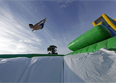 Yellow / Blue and Green Dry and Wet Slides , Inflatable Crazy Drop Kick Slide For Amusement Park