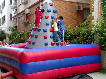 Bright Coloured Rock Climbing Wall And Safe Pool In Inflatable Amusement Park