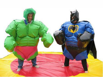 Inflatable Amusement Park With Hero Green And Black Sumo Suit For Ring Arena