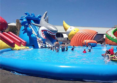 Amusement Inflatable Water Parks With Slide 420D Polyester Coated PVC Waterproof