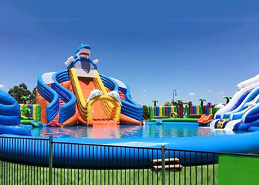 Silk Printing PVC Inflatable Water Parks For Inground Pools Double Stitching