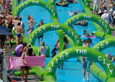 Outdoor Inflatable Slide The City Huge Water Slide 2 Lanes Quadruple Stitching