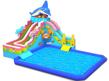 Kids Inflatable Water Park With Shark Slide & square water pool