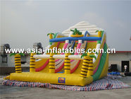 Inflatable Triple Lanes Slide With Palm Tree For Beach Games / Water Games