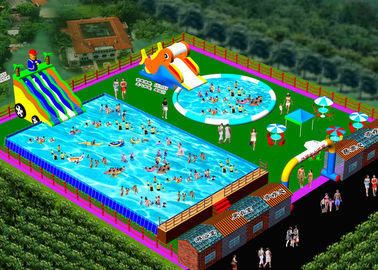 Durable 0.55mm PVC Taroaulin  Inflatable Water Park With Hand Printing