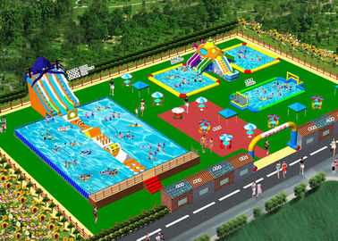 OEM On Land Inflatable Water Playground / Aqua Slide Park 3 Years Warranty