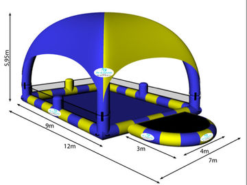 Blue And Yellow 8m Diameter Kids Inflatable Pools With Trampoline UV Protected