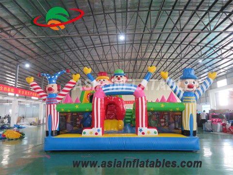 Anti Ruptured 8 X 6M Colorful Clown Theme Inflatable Fun City