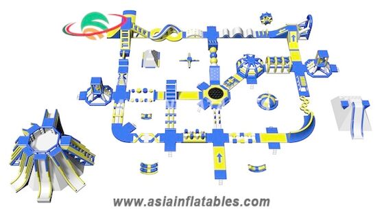 Floating Blue 50 x 40M Water Park Inflatable Water Island Park