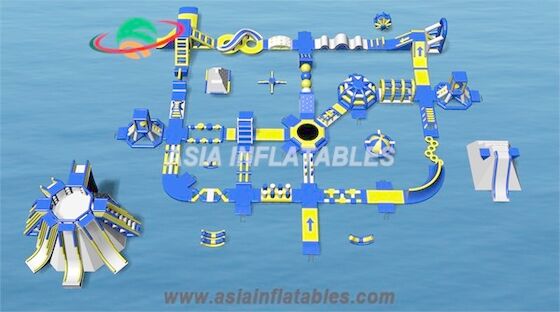 Floating Blue 50 x 40M Water Park Inflatable Water Island Park