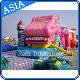 Lovely Inflatable Pink Snappy Dragon Bouncy Castle For Backyard Games