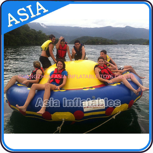 Sealed 3m Inflatable Floating Spin Water Disco Boat For 8 Person Blue / Yellow