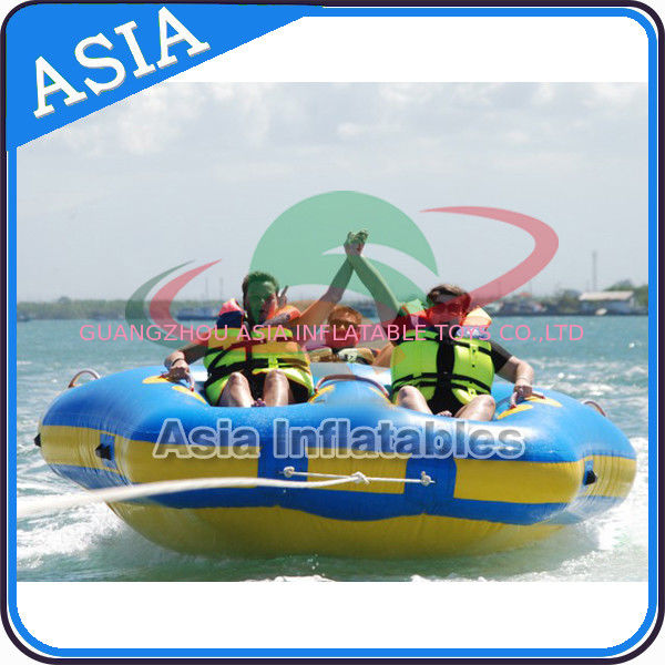 Sealed Towable 4 Person Inflatable Boats Yellow / Blue Rolling Donut Boat