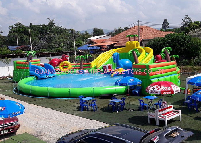 Inflatable Giant Mobile Water Park Site , Funny And Commercial Swimming Pool Park Equipment
