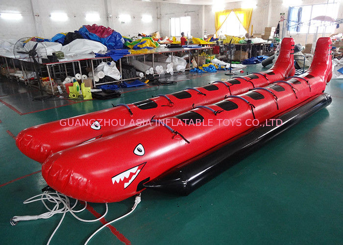 10 Passenger In-Line Red Shark Towable Inflatable Banana Boat For Sale Beach Toy