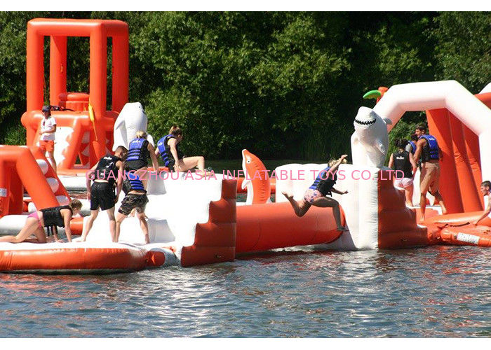 White And Red Inflatable Floating Water Obstacle / Outdoor Water Sports Park