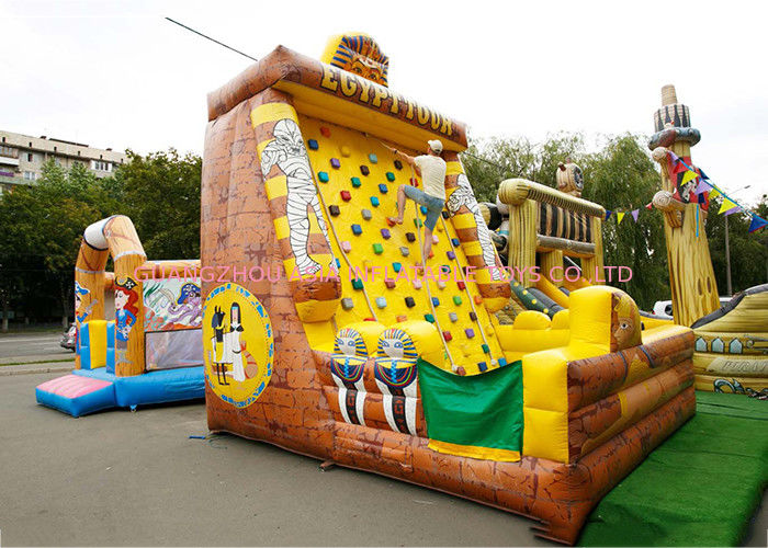 Inflatable Amusement  Park With Golden Rock Climbing Wall , Printed Partern