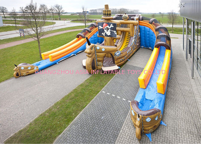 Giant Inflatable Pirate Cove Ship With Two Lanes Slide For Children Entertainment