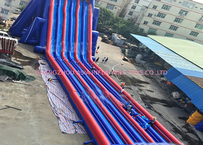 Blue And Red Giant Inflatable Slide With Three Lanes / Digital Printing