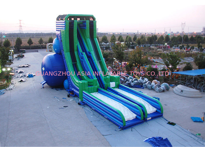 Green And Blue  Dry and Wet Slides , Inflatable Drop Kick Slide With Double Lanes For Resort And Event