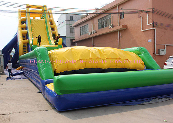 Yellow / Blue and Green Dry and Wet Slides , Inflatable Crazy Drop Kick Slide For Amusement Park