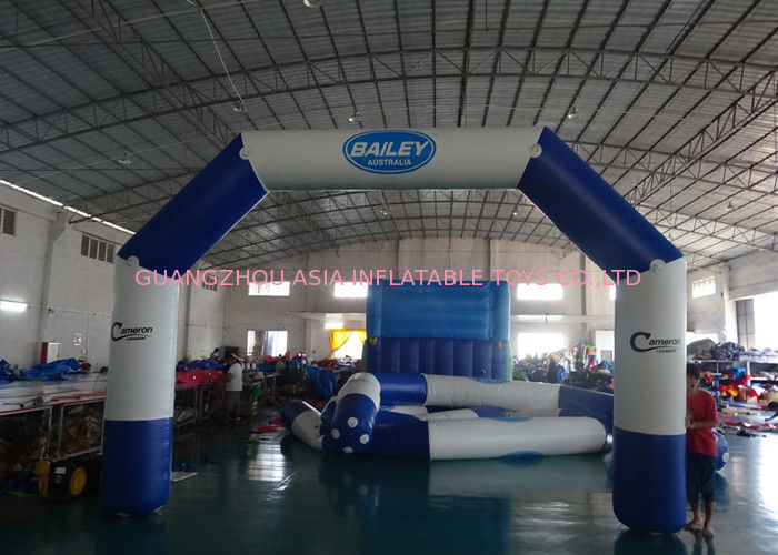 Custom Welding White Blue Inflatable Entrance Arch With Logo Print For Promotion
