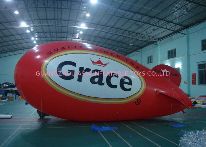 Custom Advertising Inflatable Red Airship Blimp Zeppelin With Full Printing