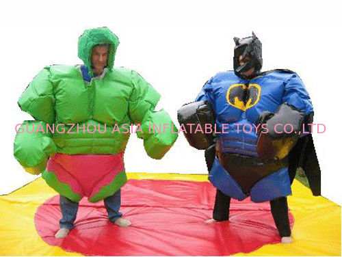 Inflatable Amusement Park With Hero Green And Black Sumo Suit For Ring Arena