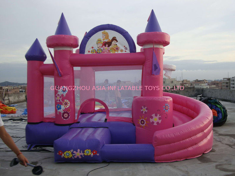 Pink Inflatable Amusement Park With Mini Princess Bouncer Castle With Slide