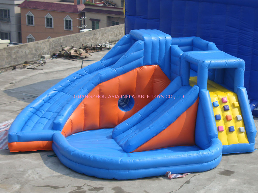 Blue Inflatable Amusement Park , Mini Bouncer With Double Water Slide