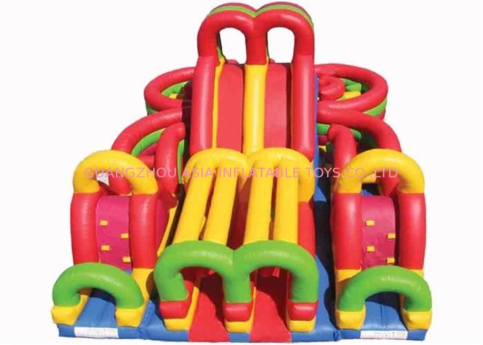 Colrful Giant Combo Inflatable Fun City With Slide And Obstacle Course