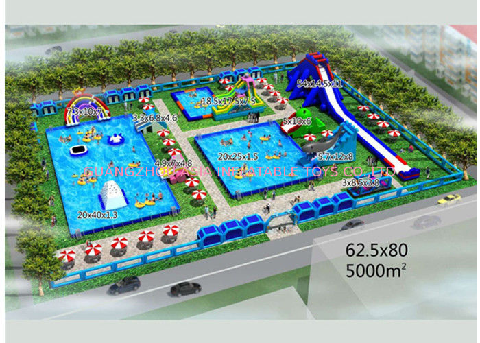 Puncture - Proof Inflatable Water Parks / Amusement Park Commercial Blow Up Water Slides