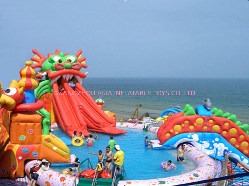 Custom Inflatable Water Park with Pool , Giant Amusement Park Equipment