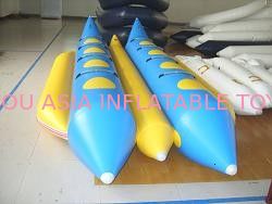 Dual Lane Inflatable Blue And Yellow Banana Boat For 8 Persons , Inflatable Water Games