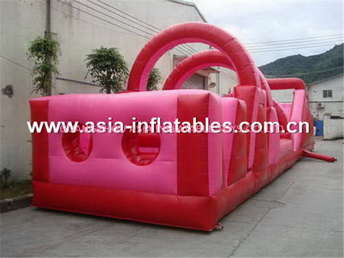 Backyard Inflatable Pink Obstacle Challenges Course For Children Amusement