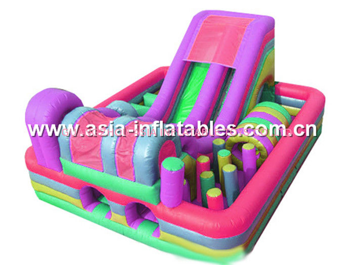 Customized Inflatable Green Obstacle Challenges Course With Printed Business Logo