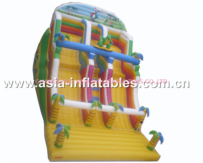 Inflatable Dual Lane Slide With Palm Tree For Sand Beach Games