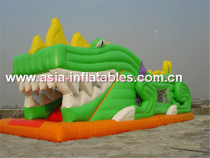 Inflatable Slide In Crocdile Shape With Tunnels For Children Party Games