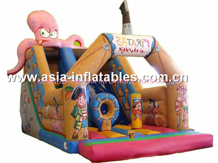 Customized Inflatable Slide In Pirate Ship And Octops Shape For Kids