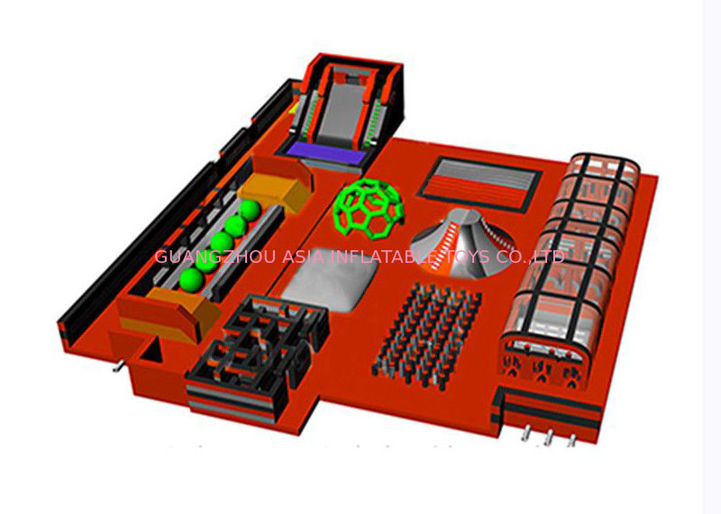 OEM Orange Indoor Slide Inflatable Trampoline Park With Obstacle