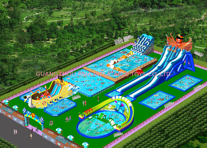 Giant Removable Inflatable Water Park With Slide For Commercial Activities